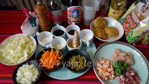 Ingrédients du Chow mein revisité de mon enfance à Tahiti, en 1985 !