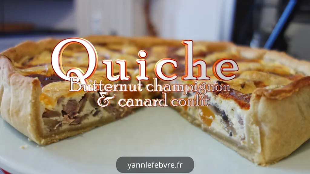 Savourez la quiche butternut champignon de Yann Lefebvre : pâte croustillante, courge fondante et champignons savoureux. Recette gourmande pour l'automne !