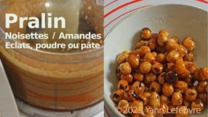 Pralin : Pâte ou poudre d’amandes/noisettes torréfiées et caramelisées, idéale pour parfumer crèmes, chocolats et desserts. Yann Lefebvre 2025