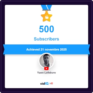 Vidiq certificate subscribers Achieved-21-novembre-2025-yann lefebvre youtube
