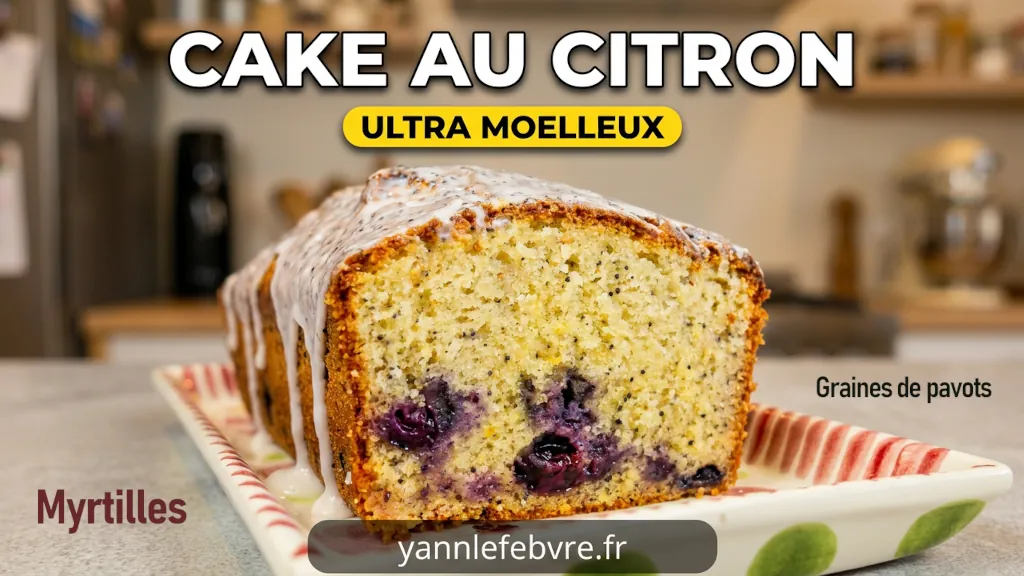 Cake au citron moelleux, myrtilles et graines de pavot, recette maison par Yann Lefebvre