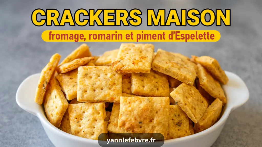 Crackers au parmesan maison, dorés et ultra-croustillants, parfumés au romarin et relevés d’une touche de piment d’Espelette. Idéal pour un apéritif gourmand et fait maison par Yann Lefebvre