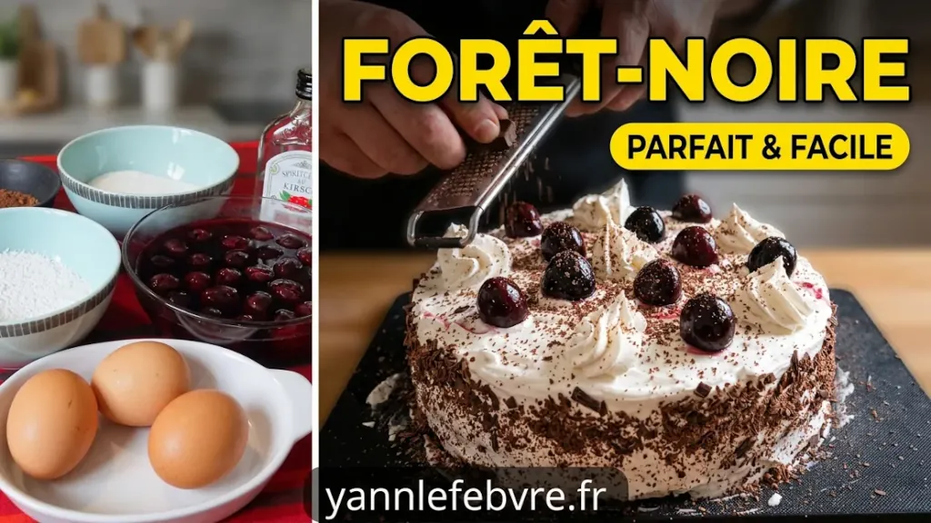 Forêt noire: une génoise au cacao, de la chantilly et des cerises.