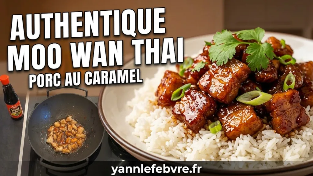 Porc au caramel thaï (Moo Wan) ultra tendre et savoureux. Recette thaïlandaise authentique avec une sauce caramel épicée et parfumée. Plat gourmand signé Yann Lefebvre.