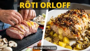 Rôti Orloff maison doré au four, composé de rôti de porc garni de tranches de fromage fondant entre les découpes. Une recette traditionnelle revisitée et ultra gourmande.