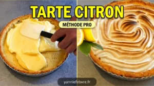Tarte citron meringuée maison au visuel doré et élégant, composée d’une pâte sablée croustillante, d’une crème citron acidulée et d’une meringue légère et brillante. par Yann Lefebvre